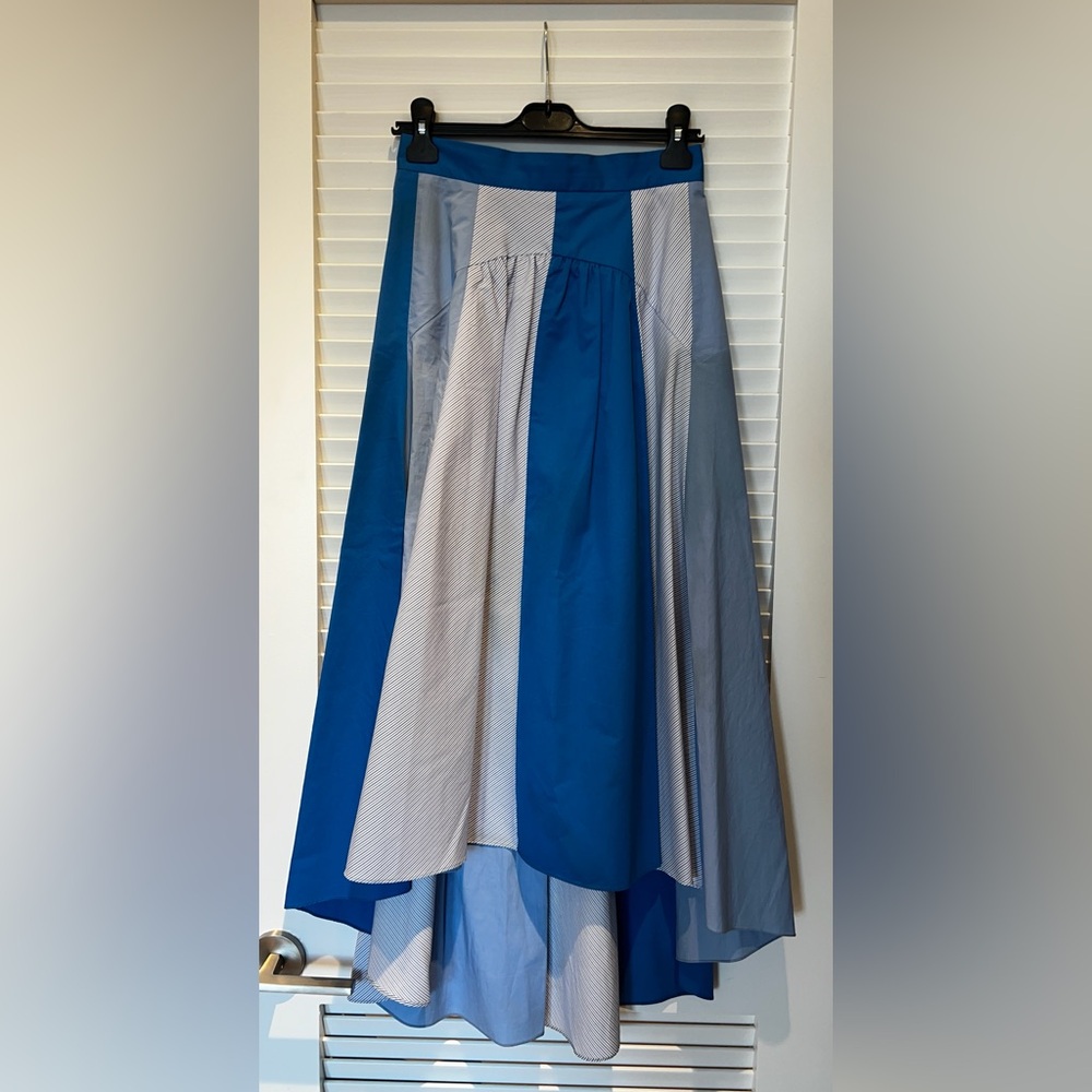 Sandro Blue and White High-Low Skirt